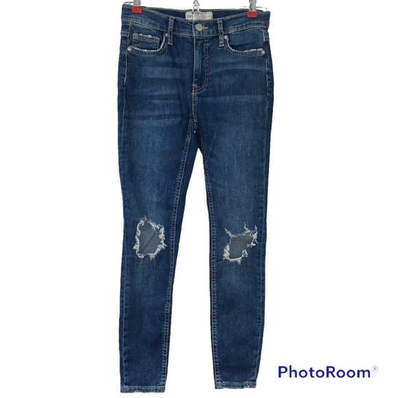 Free People Distressed Open Knee Medium Wash Skinny Jeans - Size 25 - Picture 1 of 11